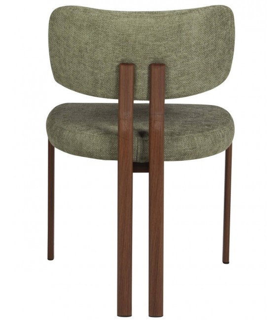 Set de 2 sillas de comedor en chenilla verde y metal imitación nogal. 3