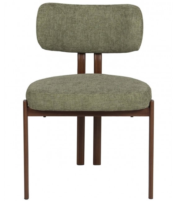 Set de 2 sillas de comedor en chenilla verde y metal imitación nogal. 1