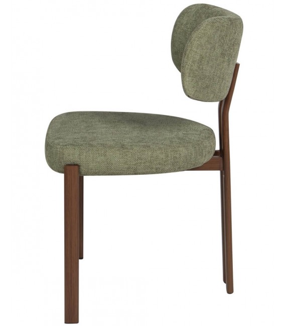 Set de 2 sillas de comedor en chenilla verde y metal imitación nogal. 2