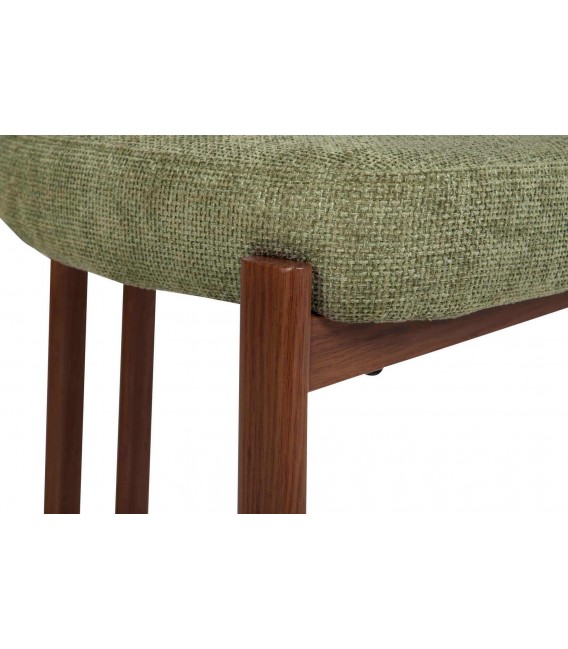 Set de 2 sillas de comedor en chenilla verde y metal imitación nogal. 5