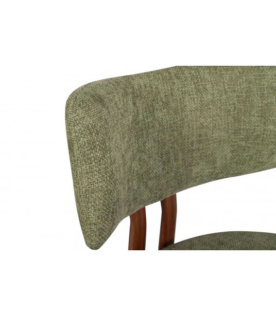 Set de 2 sillas de comedor en chenilla verde y metal imitación nogal. 4