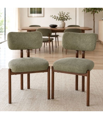 Set de 2 sillas de comedor en chenilla verde y metal imitación nogal. Mdmhogar