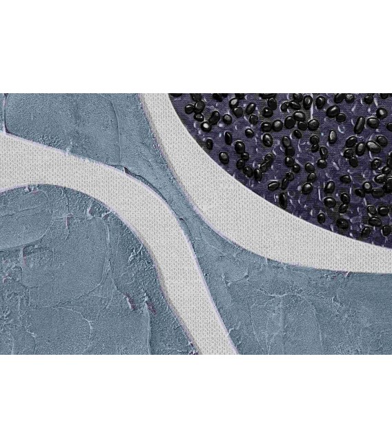 Cuadro grande vertical abstracto con texturas en gris, azul y negro, pintado a mano. 3