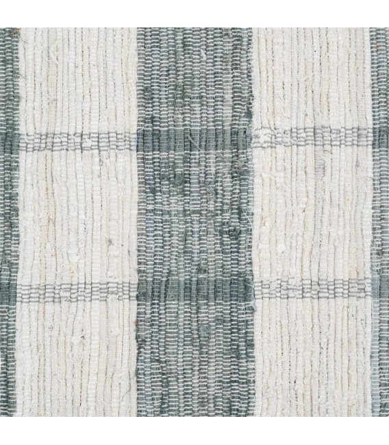 Alfombra rectangular grande tejida a mano blanco y gris con flecos. 4