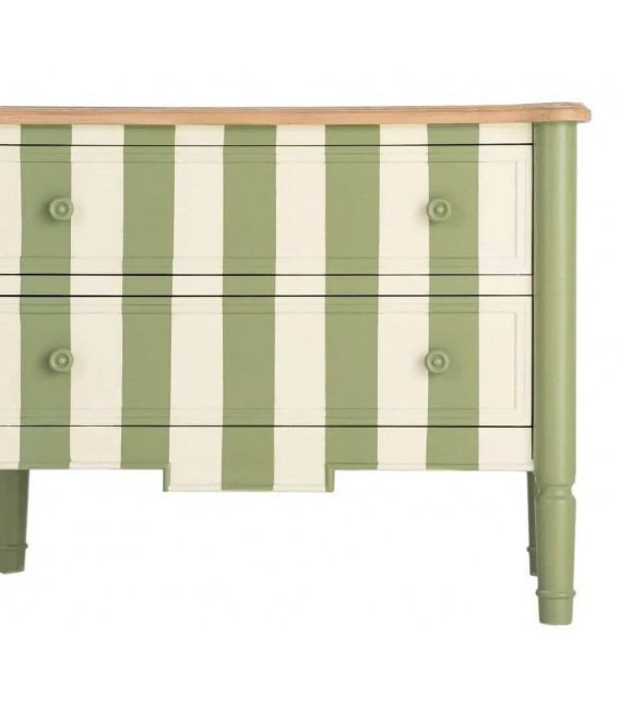 Cómoda pequeña  2 cajones madera de abeto, decorada verde y beige.1