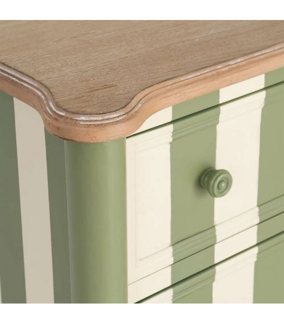 Cómoda pequeña  2 cajones madera de abeto, decorada verde y beige.2