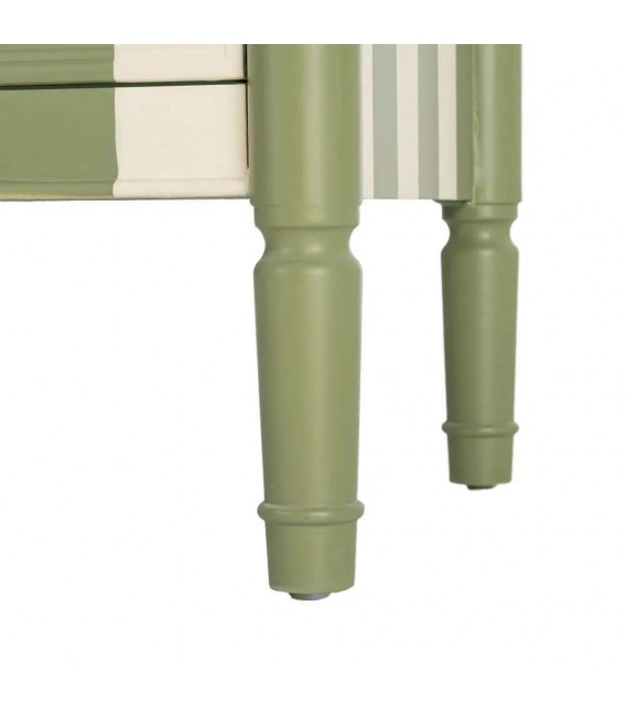 Cómoda pequeña  2 cajones madera de abeto, decorada verde y beige.4