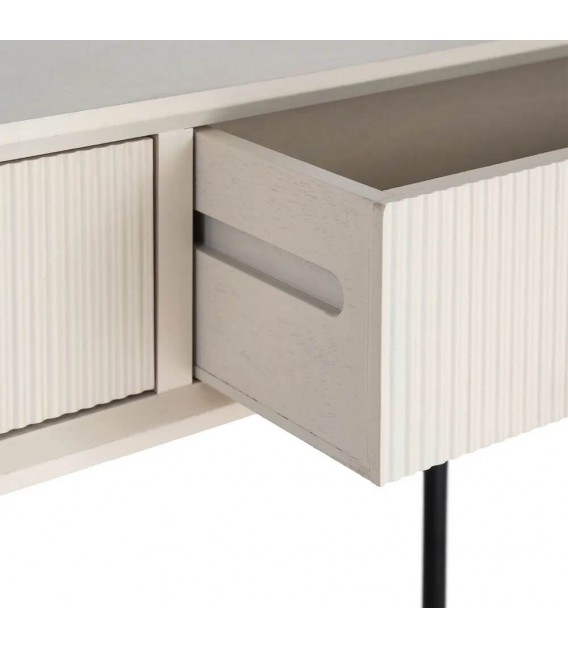 Consola de entrada con 2 cajones en madera blanca y metal negro. 3