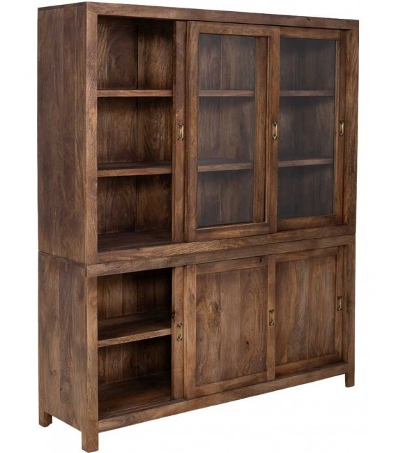 Vitrina XXL de madera nogal con 3 puertas de cristal y 3 de madera. 1