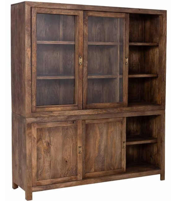 Vitrina XXL de madera nogal con 3 puertas de cristal y 3 de madera. 2