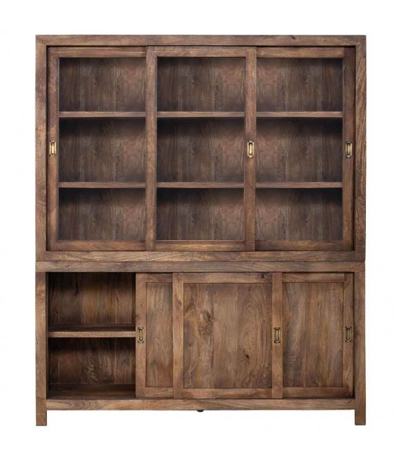 Vitrina XXL de madera nogal con 3 puertas de cristal y 3 de madera. 3