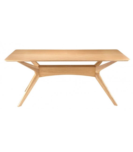 Mesa comedor rectangular roble natural con tapa plumeada decorativa. 1