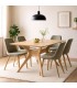 Mesa comedor rectangular roble natural con tapa plumeada decorativa. Mdmhogar
