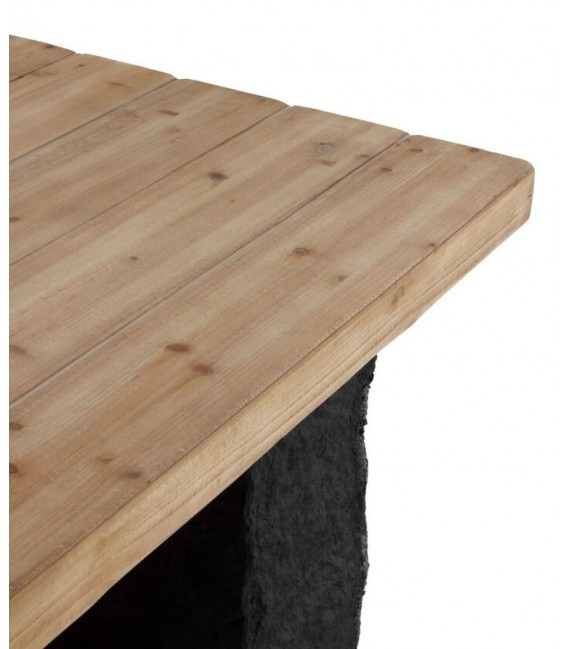 Mesa rectangular con tapa natural y patas efecto roca negra. 3