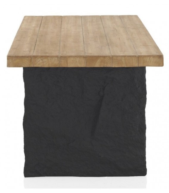 Mesa rectangular con tapa natural y patas efecto roca negra. 2