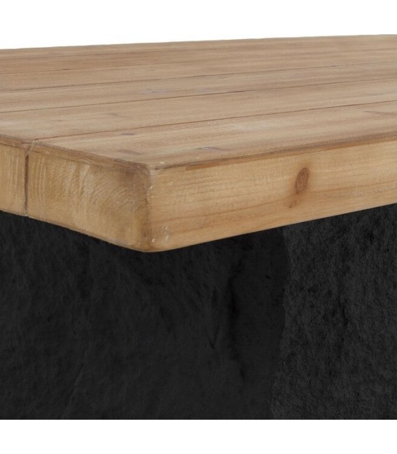 Mesa rectangular con tapa natural y patas efecto roca negra. 5