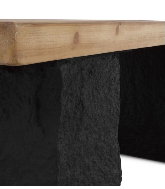 Mesa rectangular con tapa natural y patas efecto roca negra. 6