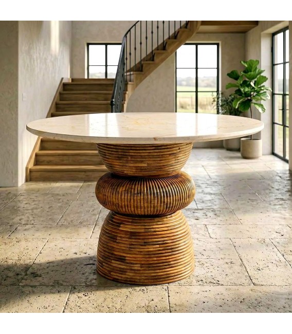 MESA DE COMEDOR REDONDA 120 Ø X 76 VICENS MADERA NOGAL Y MARMOL