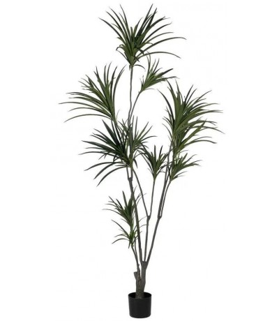 Planta artificial Drácena alta verde con macetero negro decorativo.