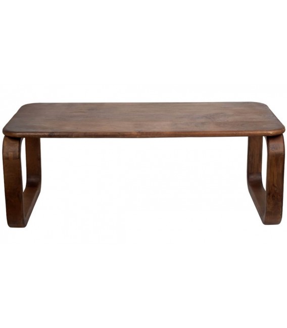 Mesa de centro rectangular de madera maciza de mango color nogal. 1