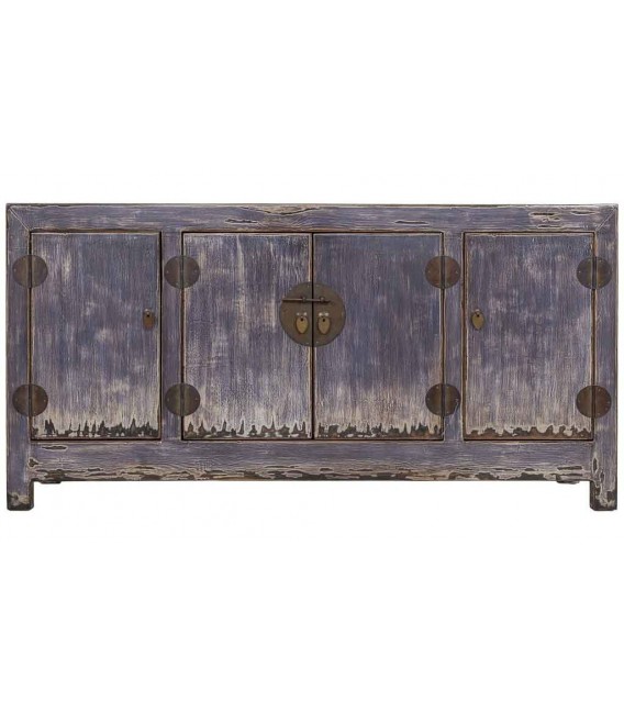 Aparador de madera de abeto decapada en morado de estilo oriental. 1