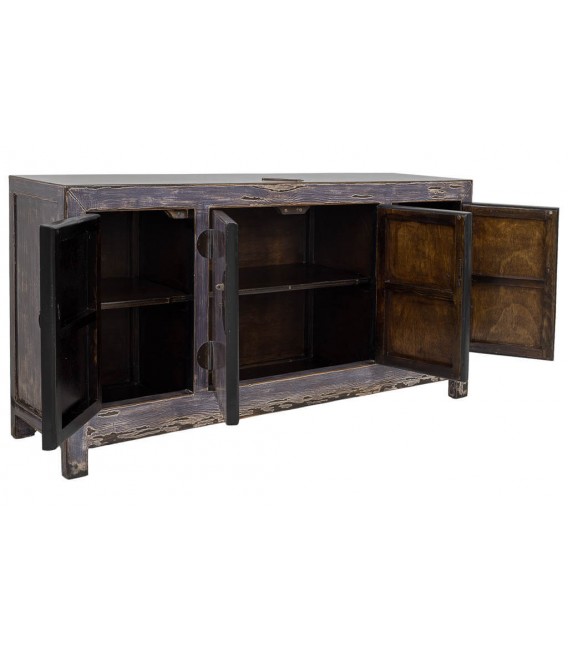 Aparador de madera de abeto decapada en morado de estilo oriental. 2