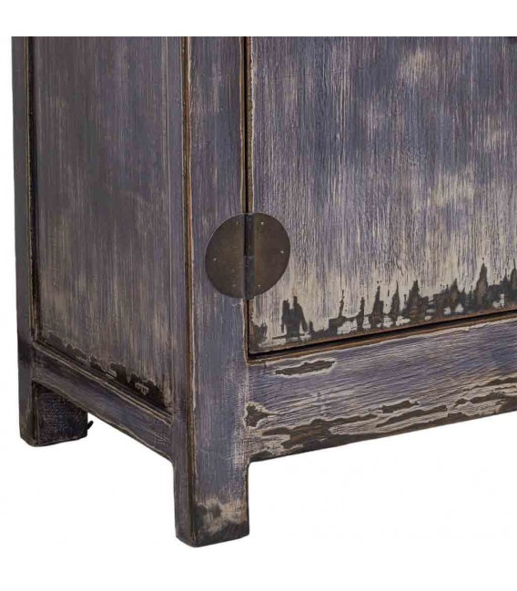 Aparador de madera de abeto decapada en morado de estilo oriental.7