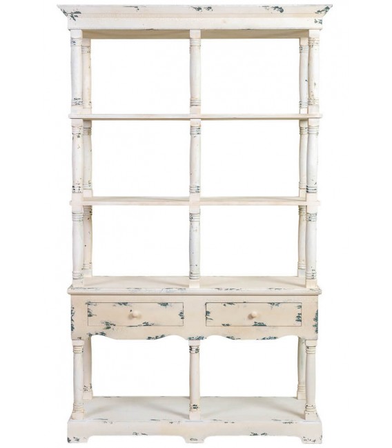 Estantería de madera maciza decapada en beige de estilo romántico. 1