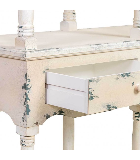 Estantería de madera maciza decapada en beige de estilo romántico. 5