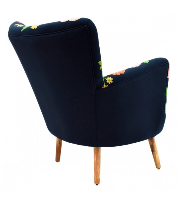 Butaca de algodón azul marino con flores bordadas de estilo chic. 2