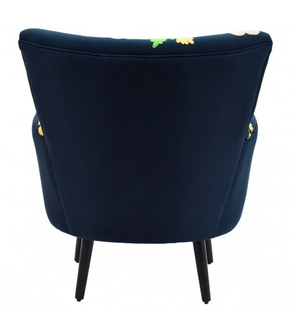 Butaca de algodón azul marino con flores bordadas de estilo chic. 3