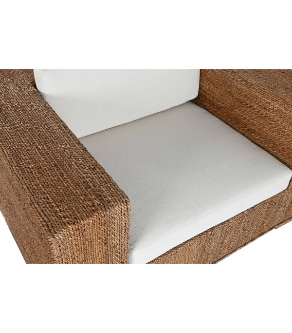 Butaca XL de fibra de teca natural y textil blanco estilo boho. 5