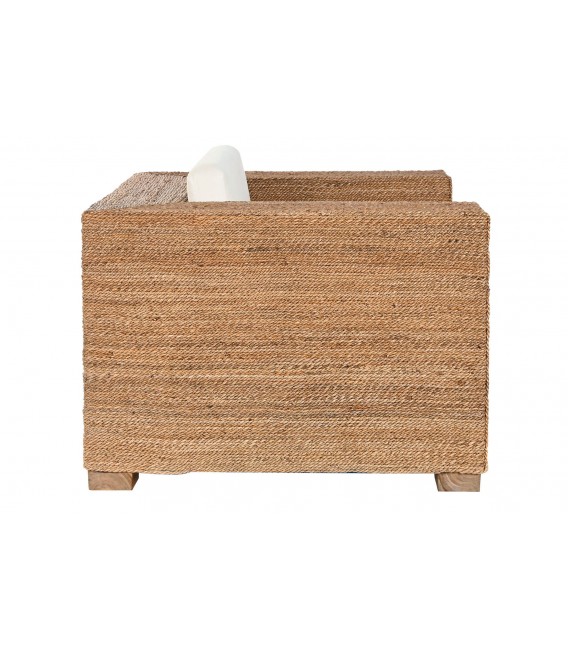 Butaca XL de fibra de teca natural y textil blanco estilo boho. 2
