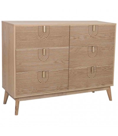 Cómoda XL de madera de pino tallada natural de estilo art decó.