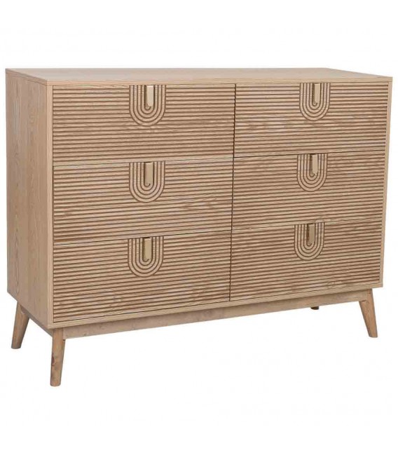 Cómoda XL de madera de pino tallada natural de estilo art decó.