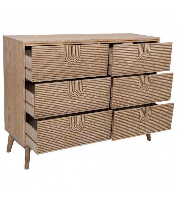 Cómoda XL de madera de pino tallada natural de estilo art decó. 2
