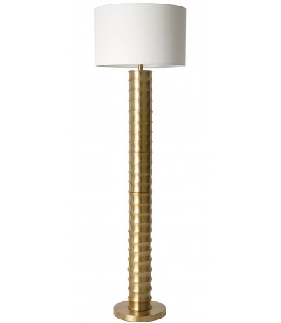 Lámpara de pie de metal dorado y pantalla blanca estilo art decó.