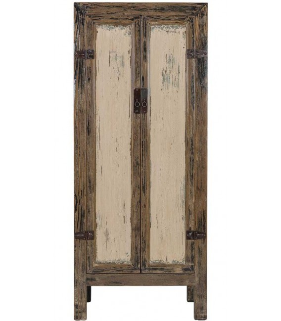 Armario de abeto decapado en marrón y beige de estilo oriental. 1