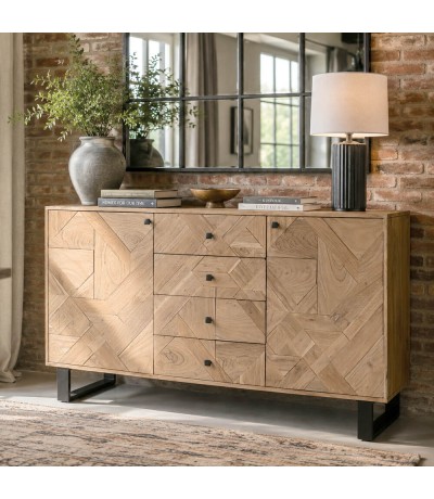 Aparador de madera maciza de acacia natural de estilo industrial. Mdmhogar