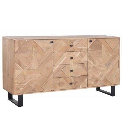 Aparador de madera maciza de acacia natural de estilo industrial.