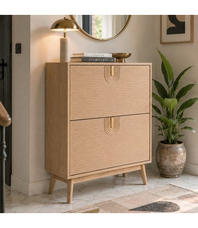Mueble zapatero de pino tallado natural de estilo art decó. Mdmhogar