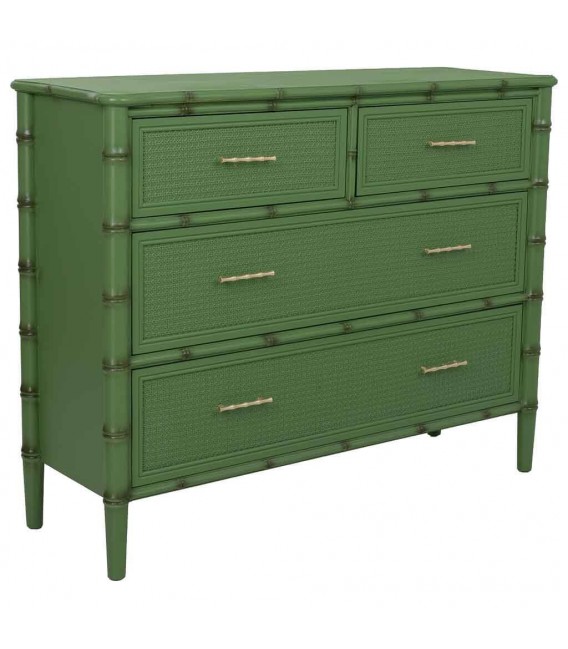Cómoda grande de bambú y ratán verde de estilo étnico.