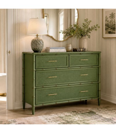Cómoda grande de bambú y ratán verde de estilo étnico. Mdmhogar