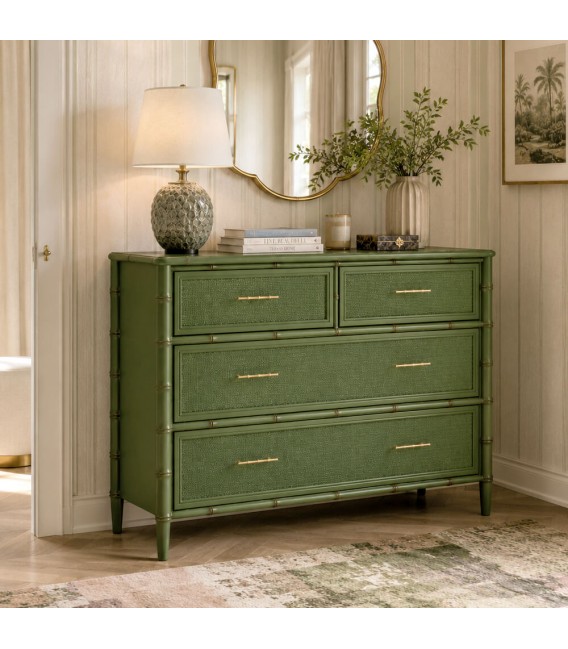 Cómoda grande de bambú y ratán verde de estilo étnico. Mdmhogar
