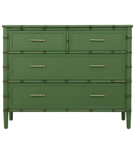 Cómoda grande de bambú y ratán verde de estilo étnico. 1