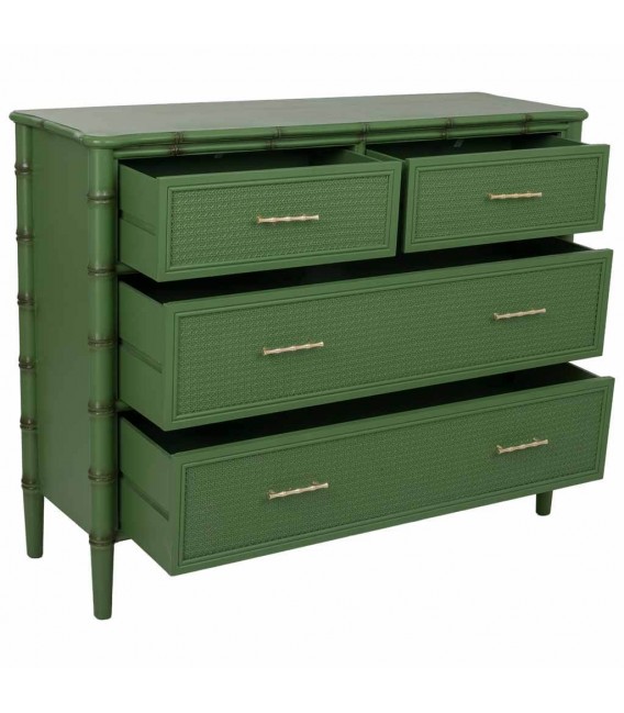 Cómoda grande de bambú y ratán verde de estilo étnico. 2