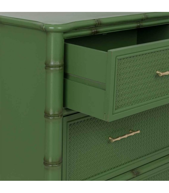 Cómoda grande de bambú y ratán verde de estilo étnico. 5