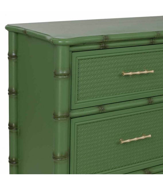 Cómoda grande de bambú y ratán verde de estilo étnico. 4