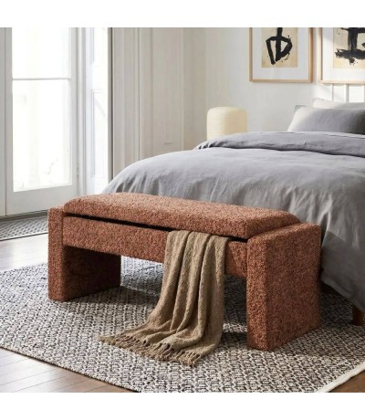 Banco baúl chenilla teja de estilo nórdico para dormitorio. Mdmhogar