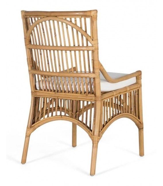 Set 2 sillas comedor bambú y ratán natural con cojín blanco 3